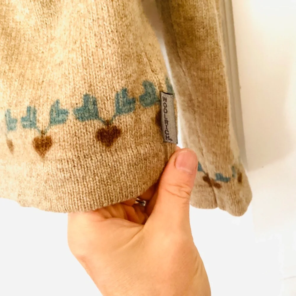 𝅺Woolrich Women’s Lamb’s Wool 1/4 zip Sweater M Raglan Skiing Fair Isle Camel - Picture 6 of 12